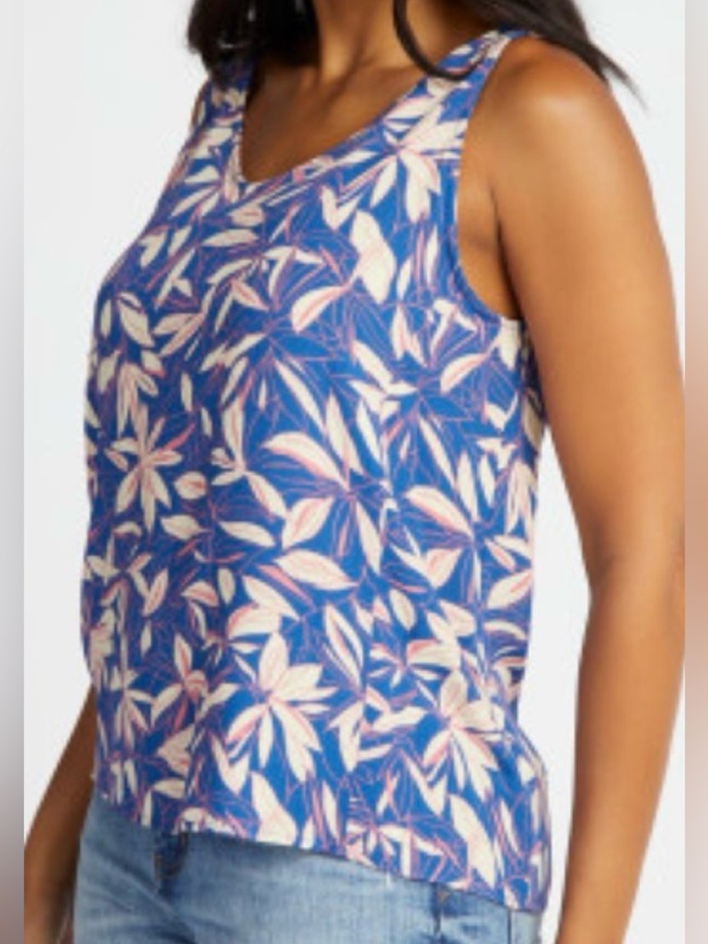 Women’s Navy Pink Cream Floral V-Neck Rayon Tank Top XL